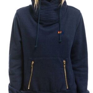 Aviator Nation Navy Cowl Neck Hoodie with Gold Zippers
